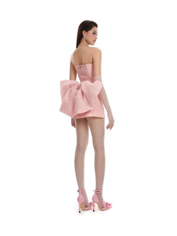 LANE CI - Blush Pink Corset Bow Fussy Mini Dress Set