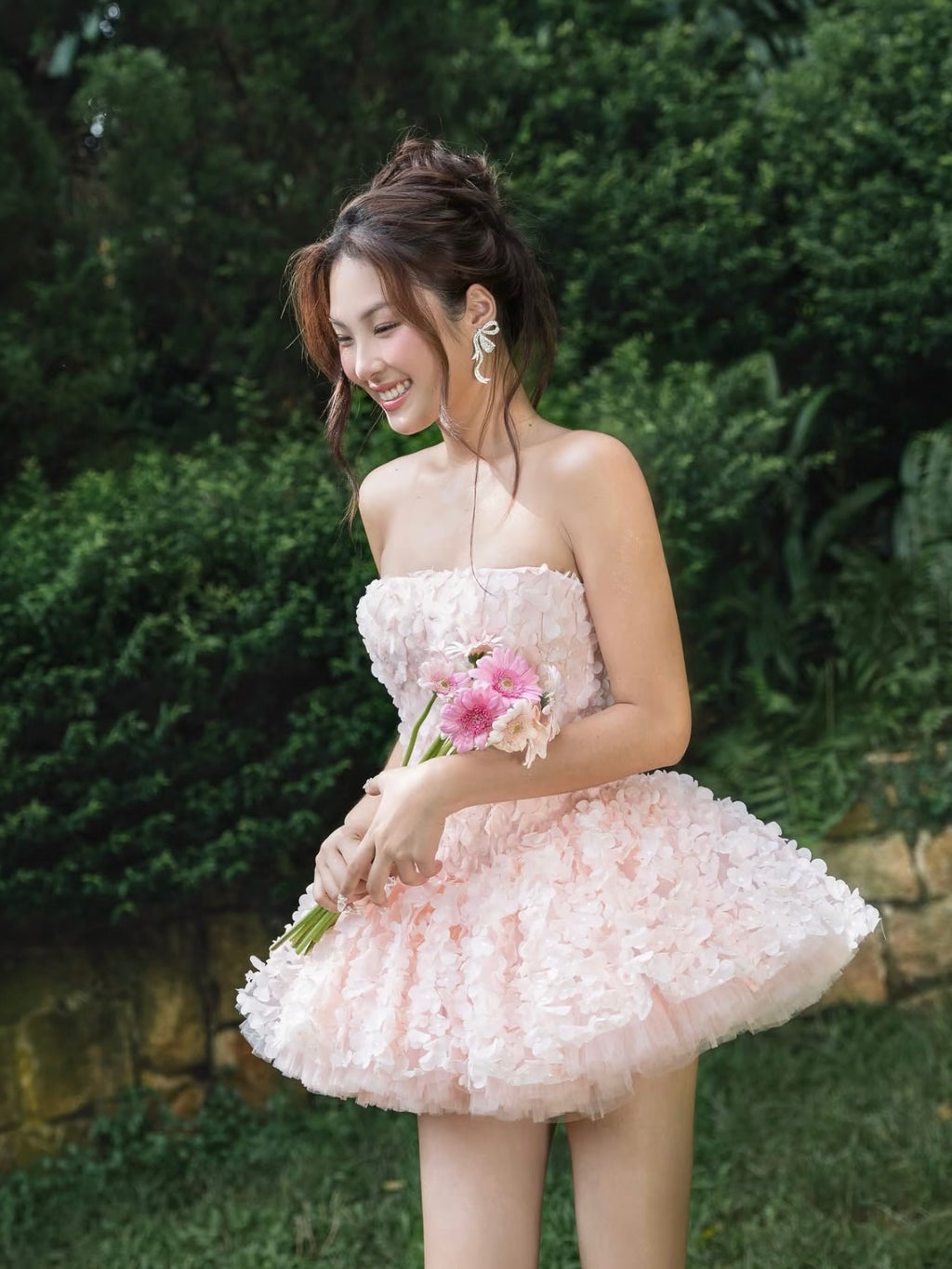 LANE CI - Blush Pink Floral Mini Swan Dress