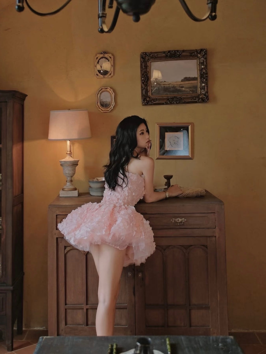 LANE CI - Blush Pink Floral Mini Swan Dress