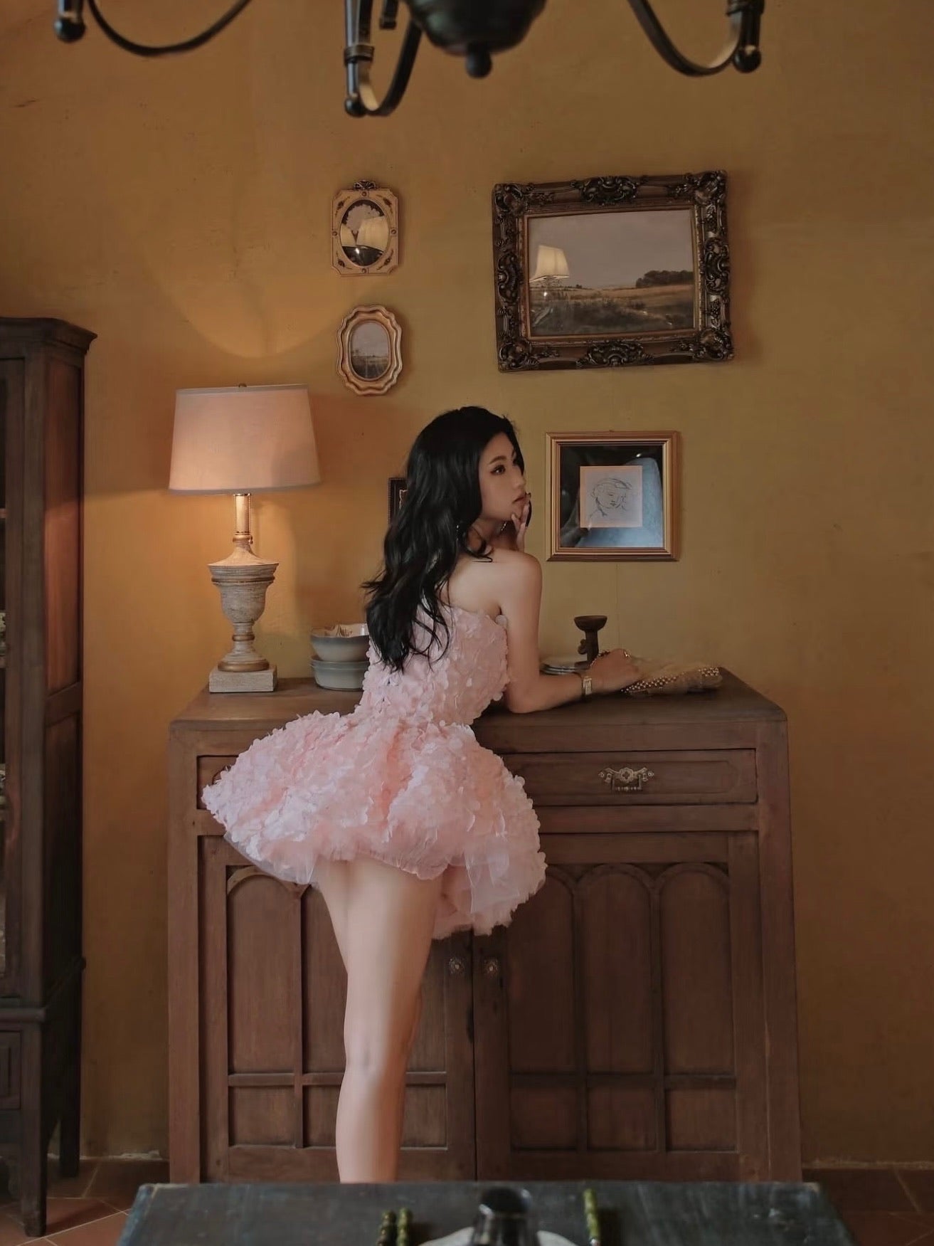 LANE CI - Blush Pink Floral Mini Swan Dress