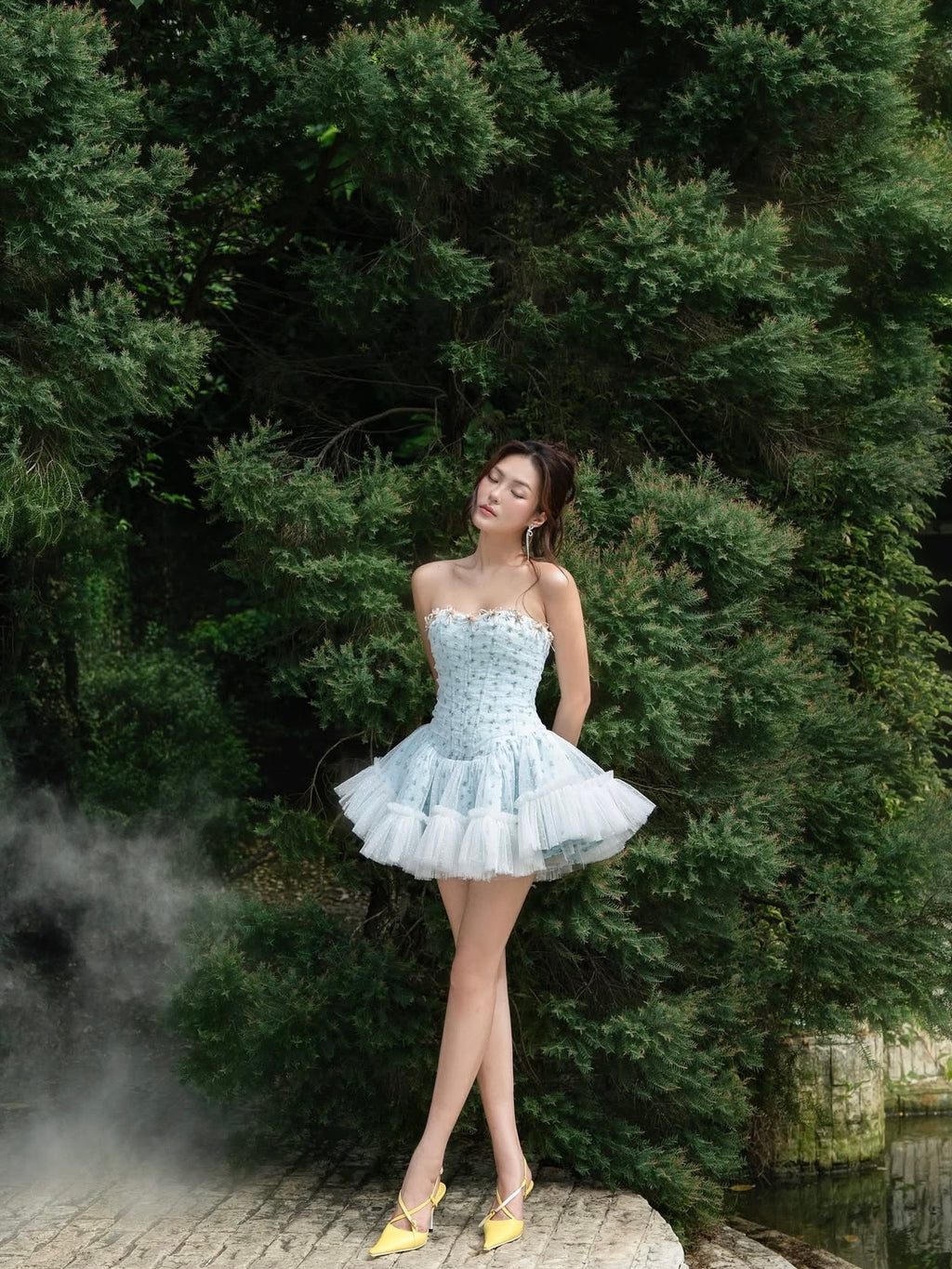 LANE CI -  Moudy Baby Blue Tulle Mini Dress