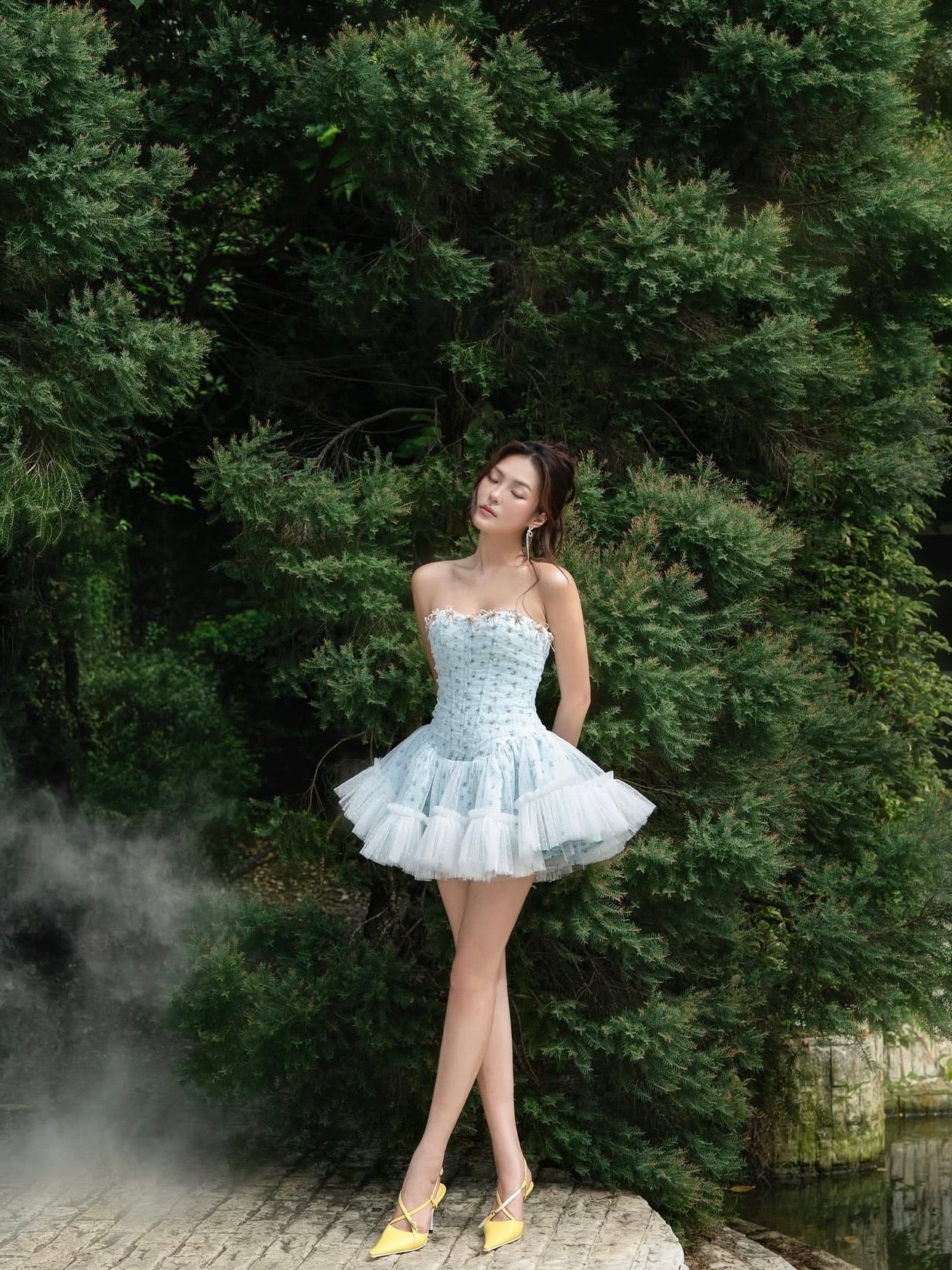 LANE CI -  Moudy Baby Blue Tulle Mini Dress