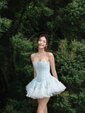 LANE CI -  Moudy Baby Blue Tulle Mini Dress