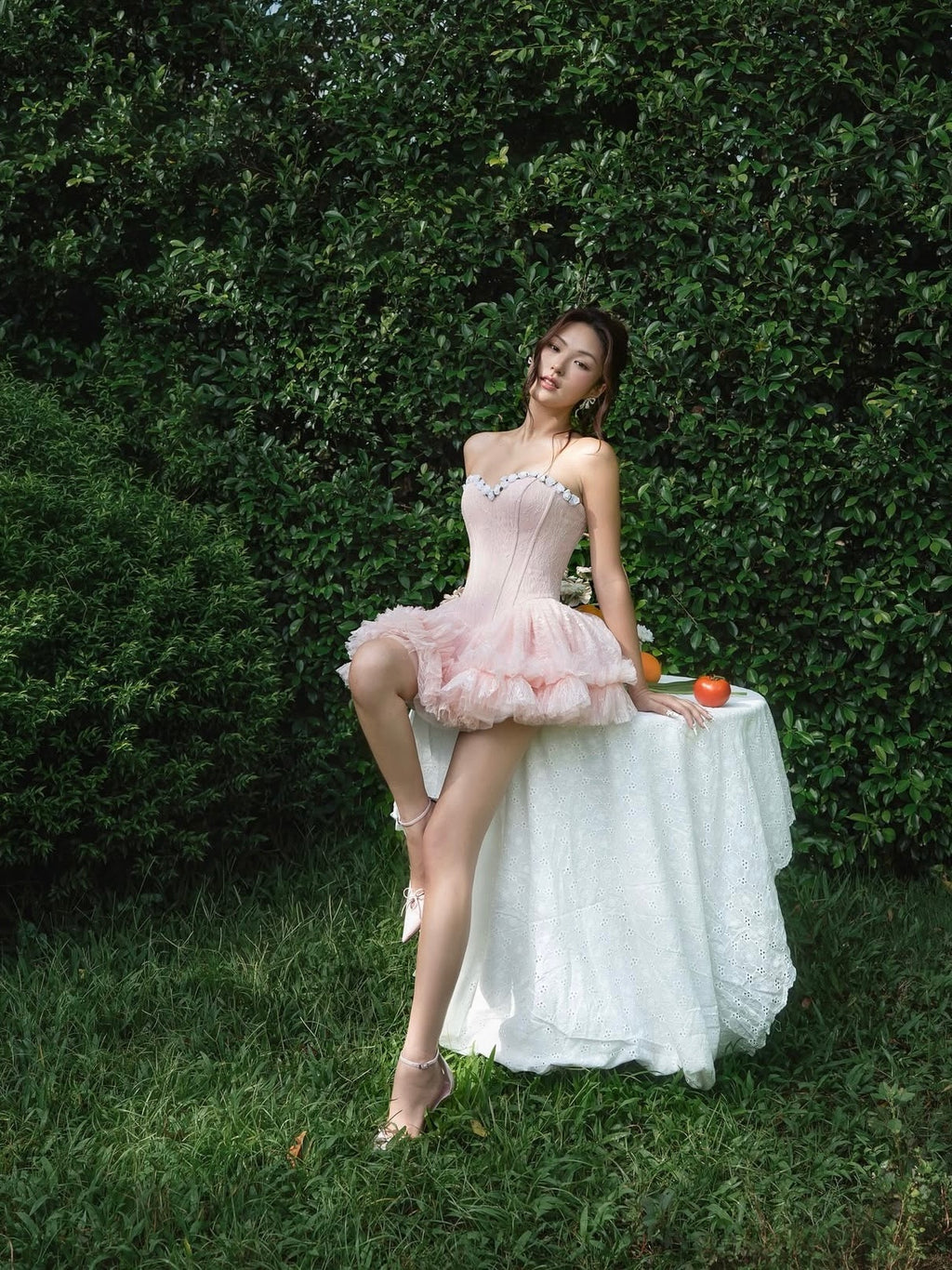 LANE CI - Pink Corset Mini Bloom Dress