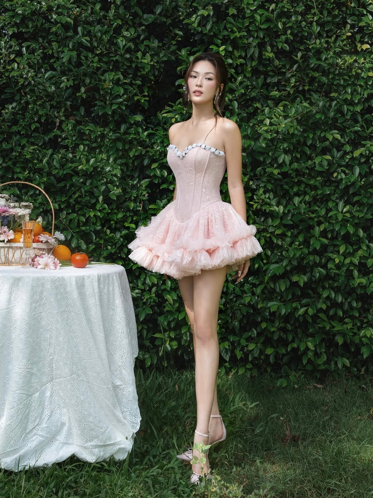 LANE CI - Pink Corset Mini Bloom Dress