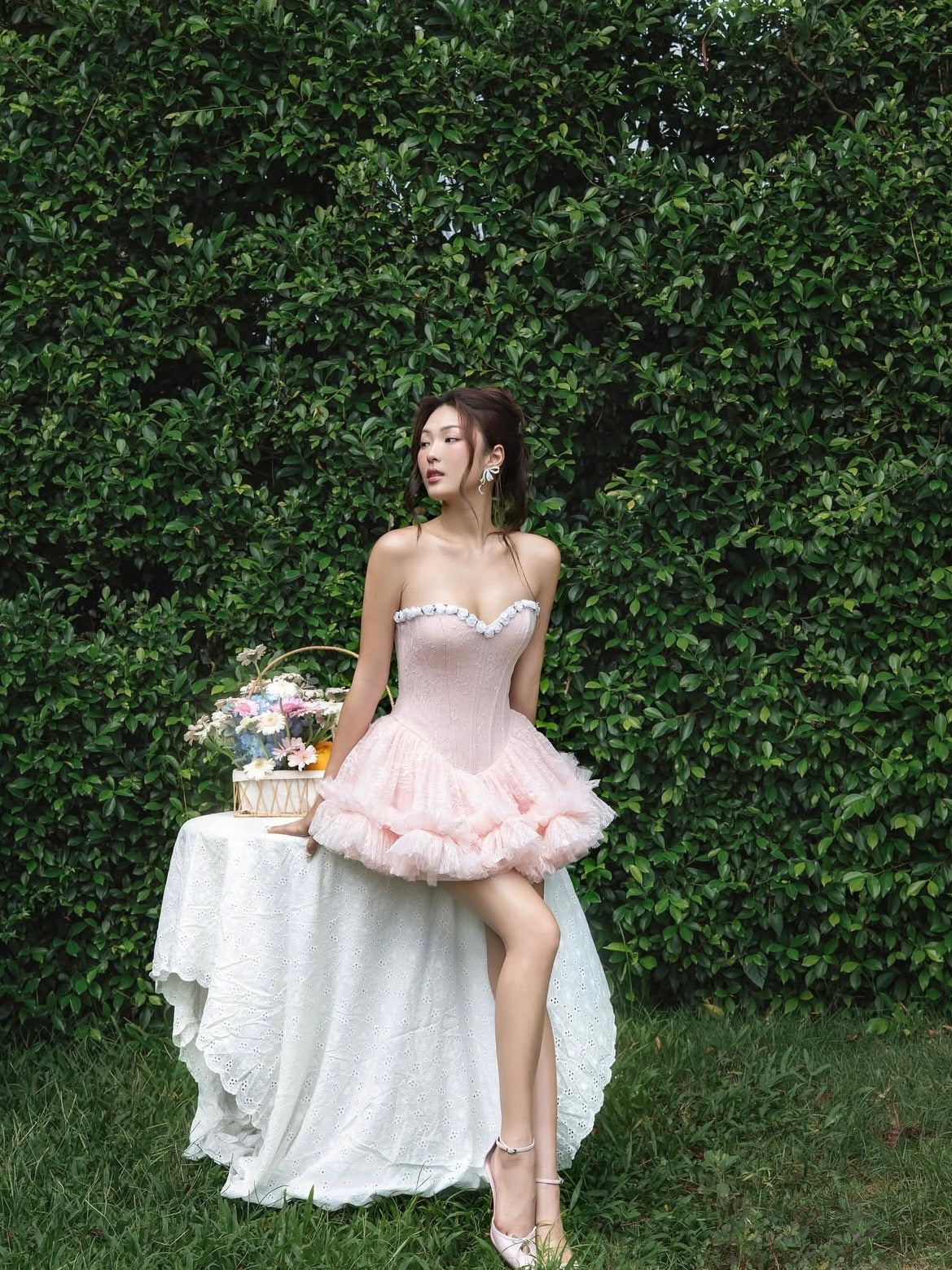 LANE CI - Pink Corset Mini Bloom Dress