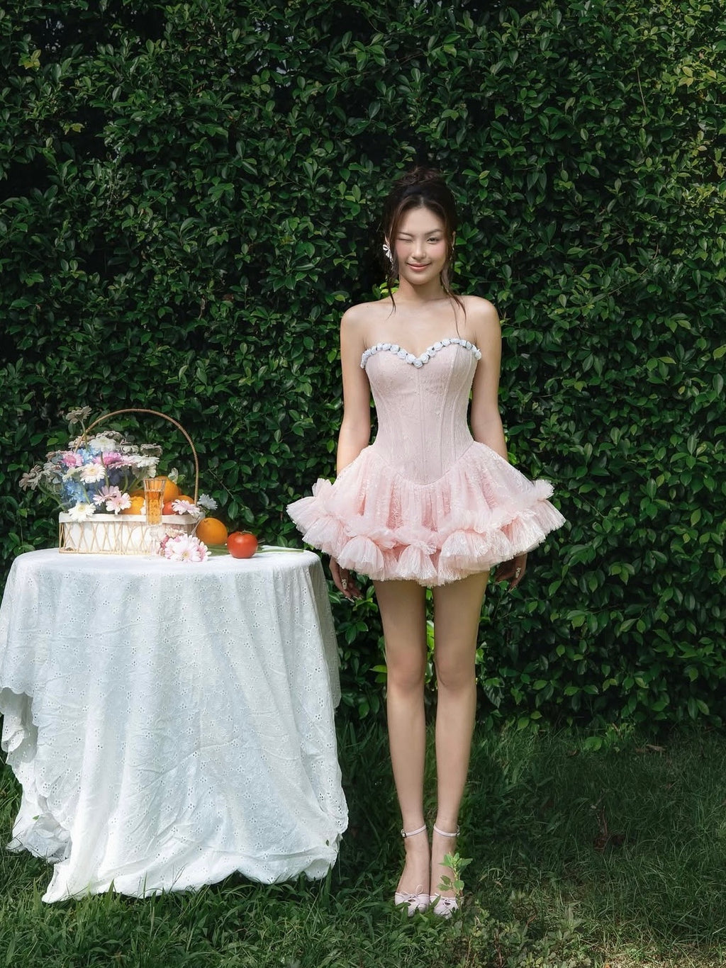 LANE CI - Pink Corset Mini Bloom Dress