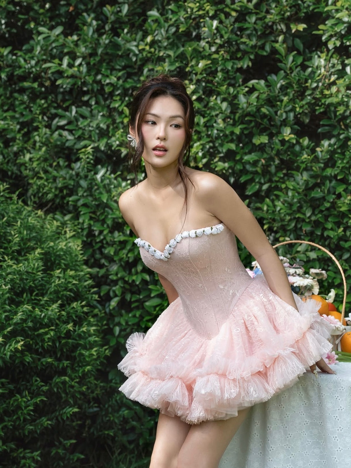 LANE CI - Pink Corset Mini Bloom Dress