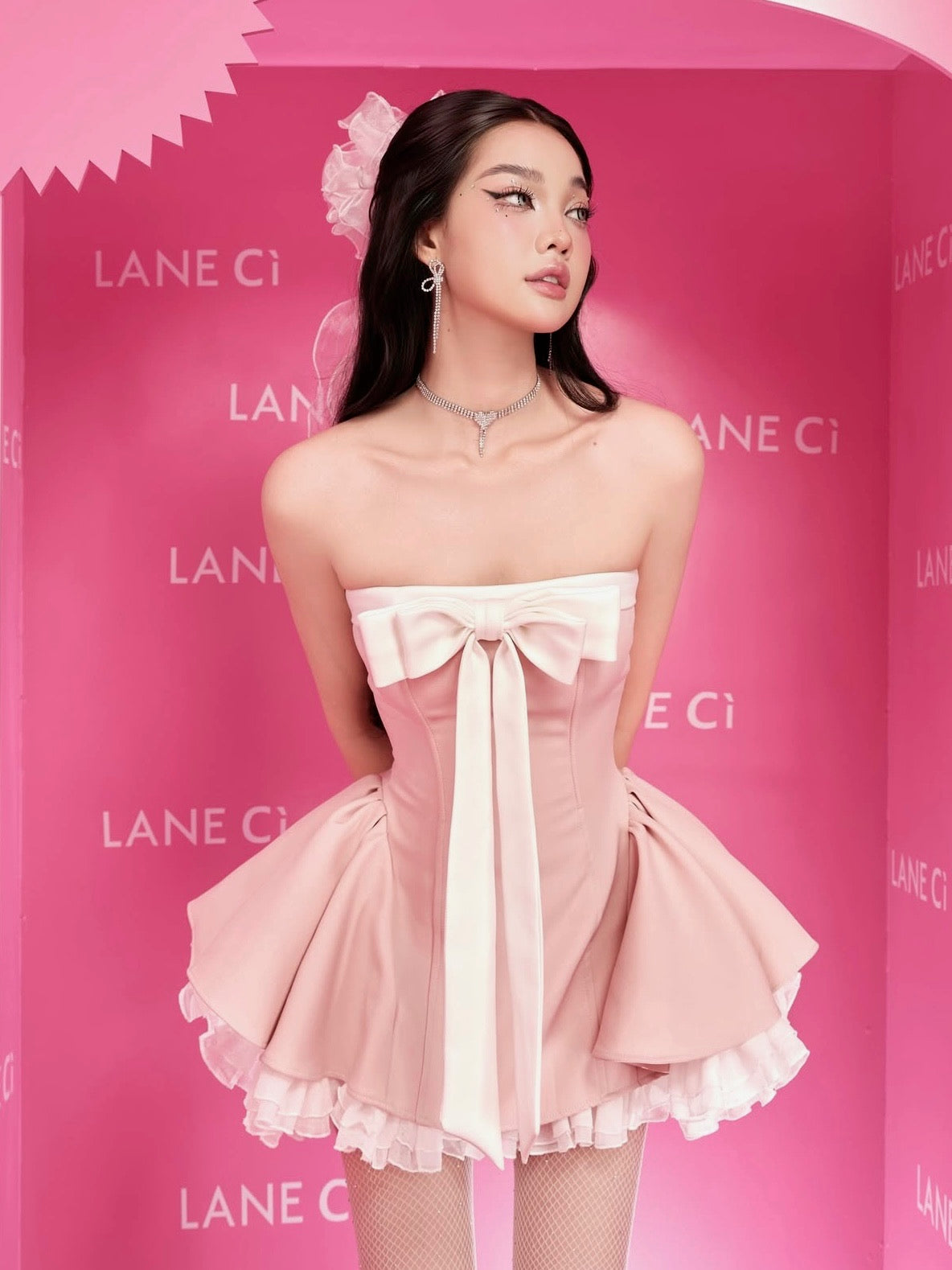 LANE CI - Pink Bow Mini Bunny Dress