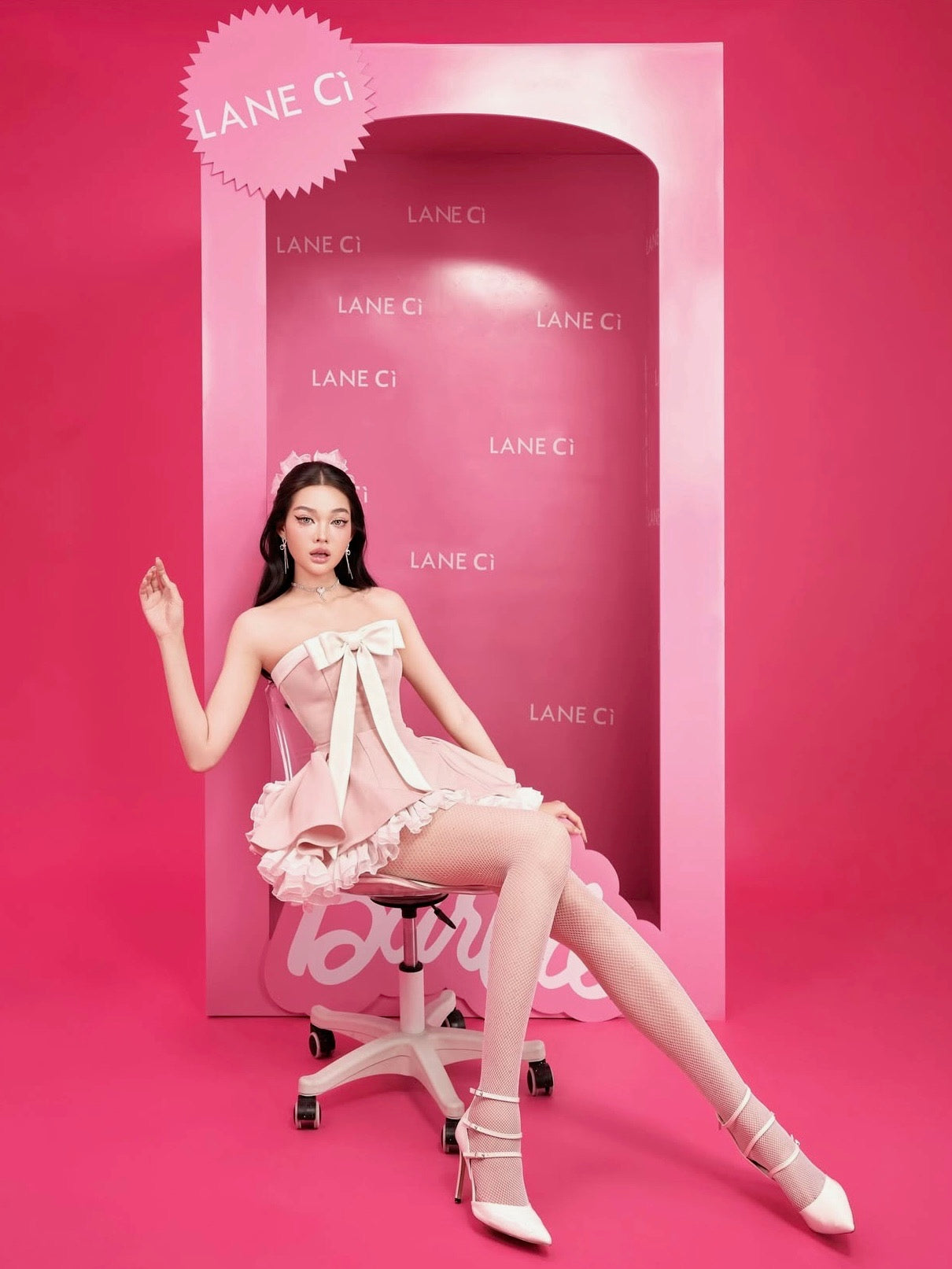 LANE CI - Pink Bow Mini Bunny Dress