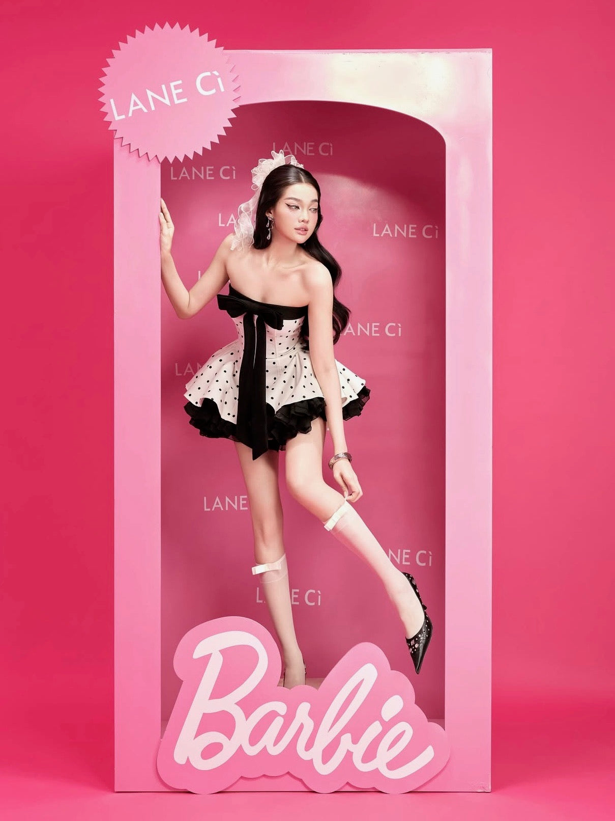 LANE CI - Noir Polka Dot Bow Mini Bunny Dress