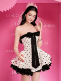 LANE CI - Noir Polka Dot Bow Mini Bunny Dress