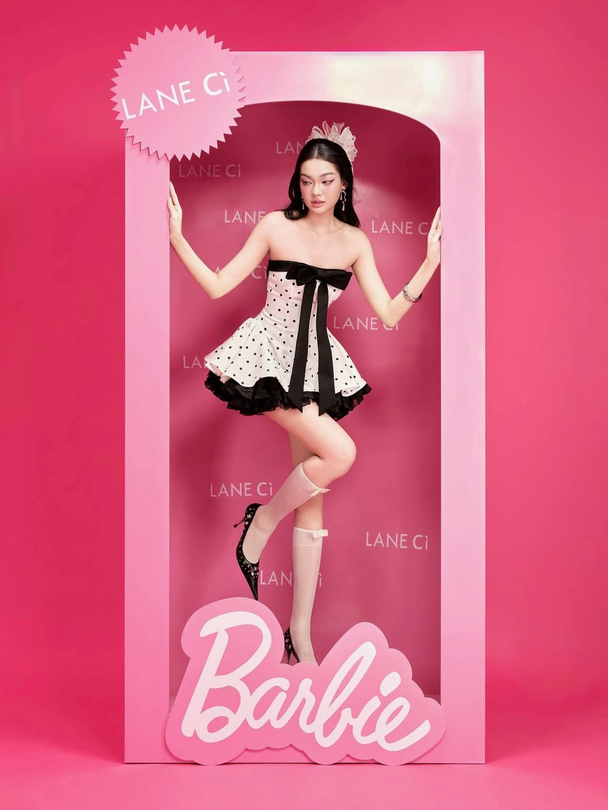 LANE CI - Noir Polka Dot Bow Mini Bunny Dress