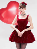 Chan Club Valentine Velvet Sparkle Dress (Black/Red)