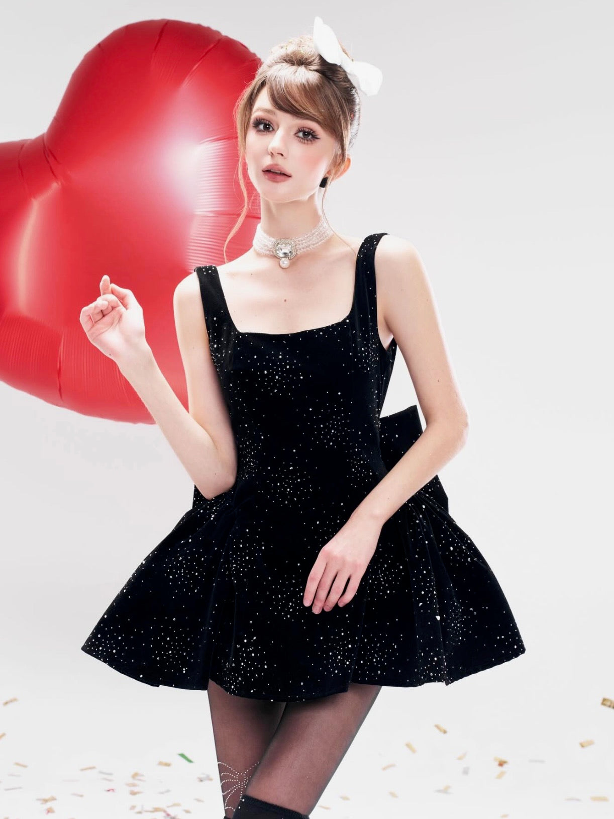 Chan Club Valentine Velvet Sparkle Dress (Black/Red)