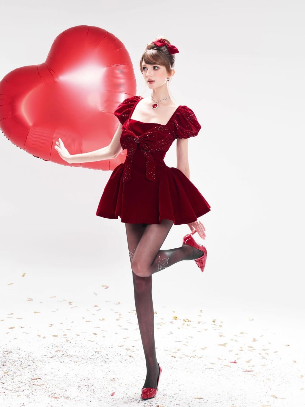 Chan Club Lola Velvet Sparkle Dress (Black/Red)