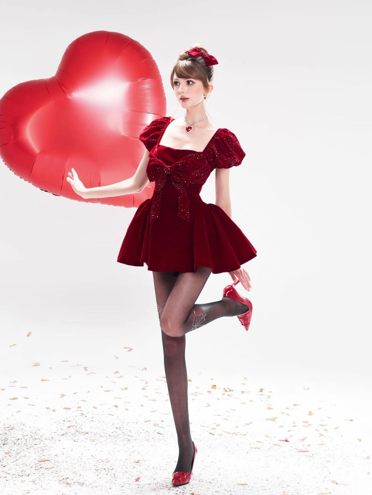 Chan Club Lola Velvet Sparkle Dress (Black/Red)