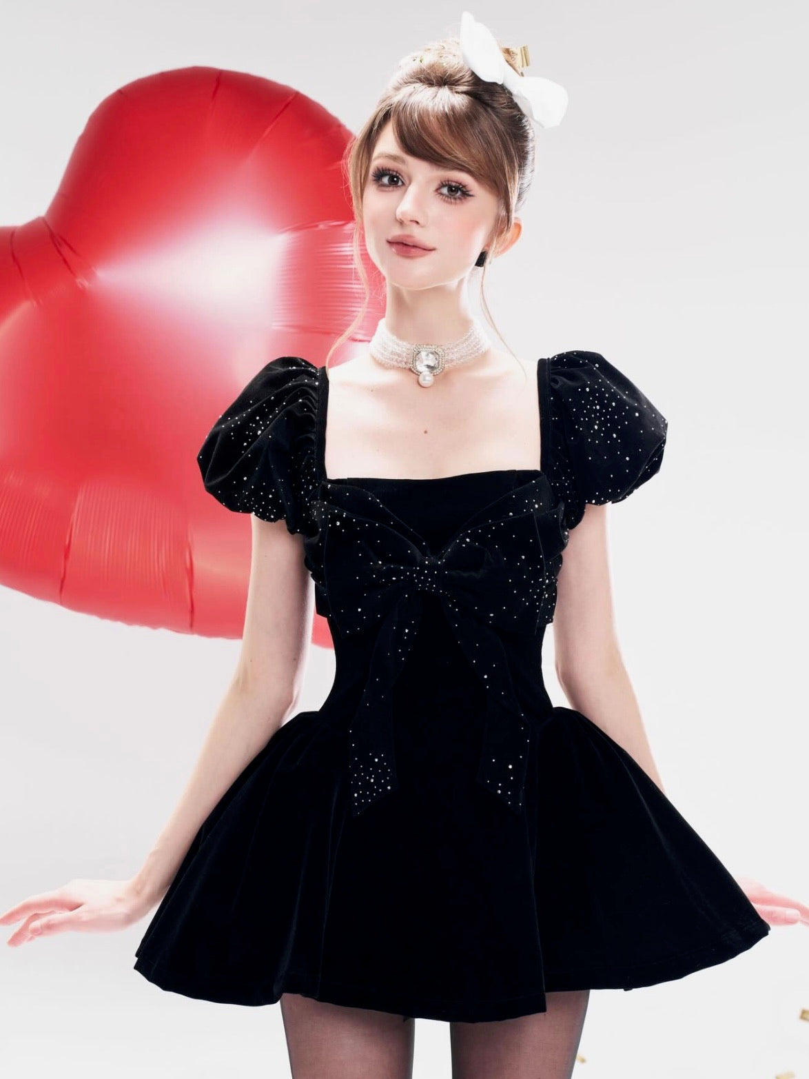 Chan Club Lola Velvet Sparkle Dress (Black/Red)