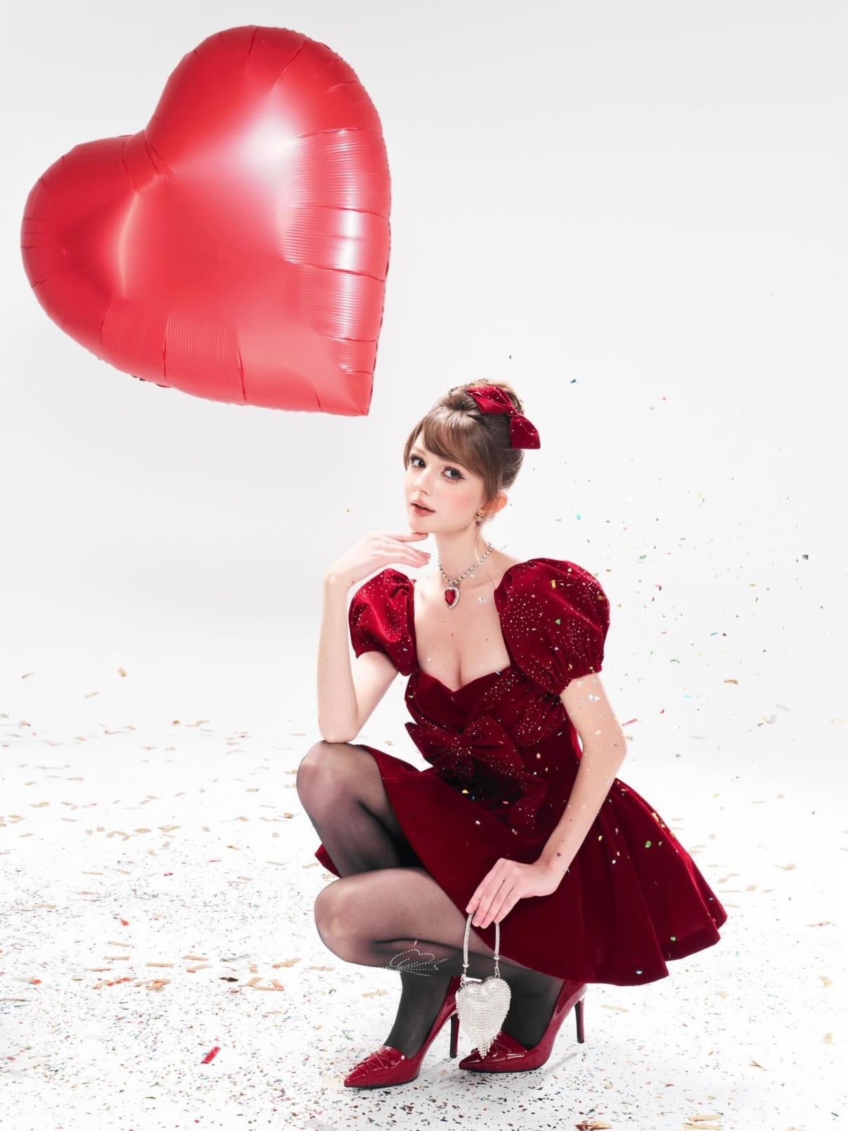 Chan Club Lola Velvet Sparkle Dress (Black/Red)