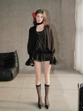 Chan Club Athena Lace Ruffle Blouse Set (Black/Ivory)