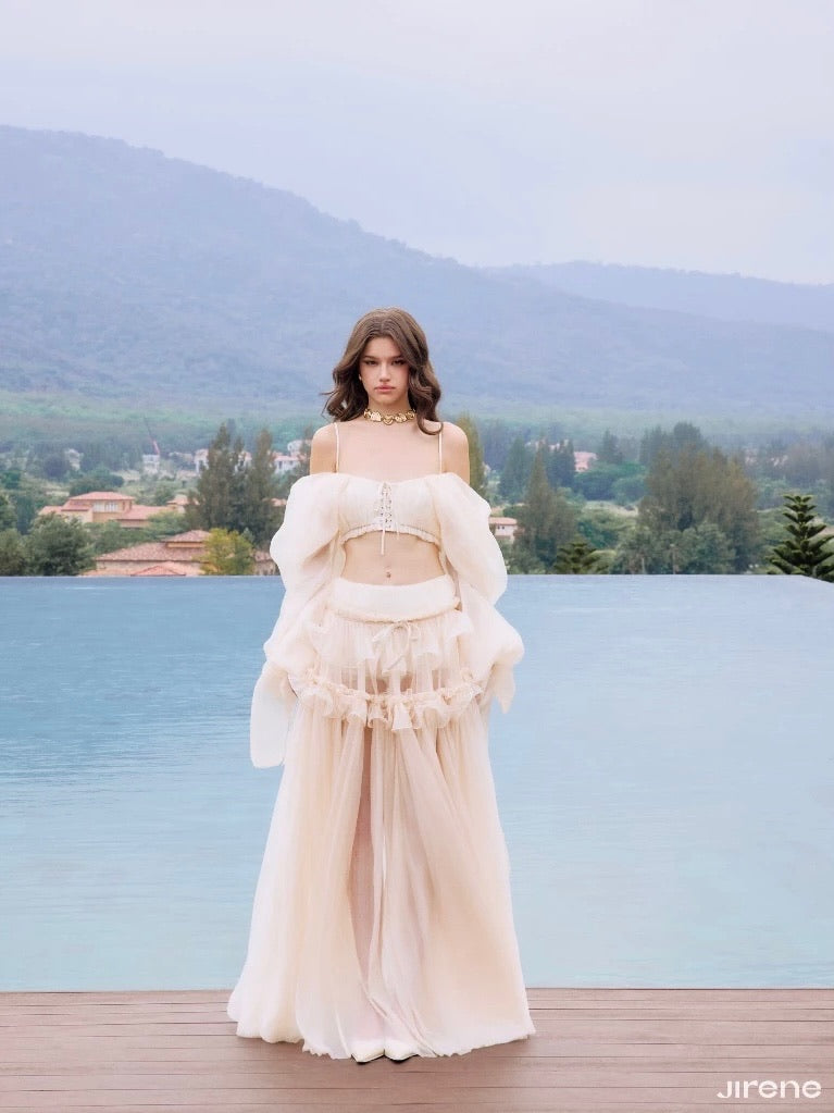 Jirene Studio Ivory Chiffon Two-Piece Maxi Moon Set