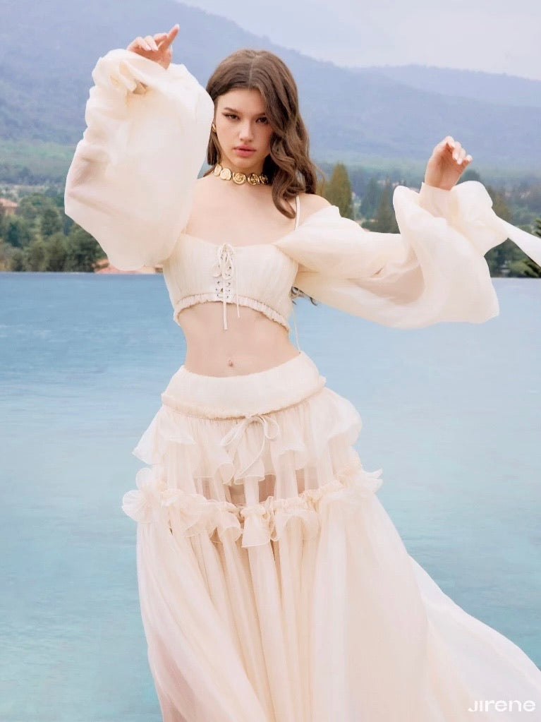 Jirene Studio Ivory Chiffon Two-Piece Maxi Moon Set