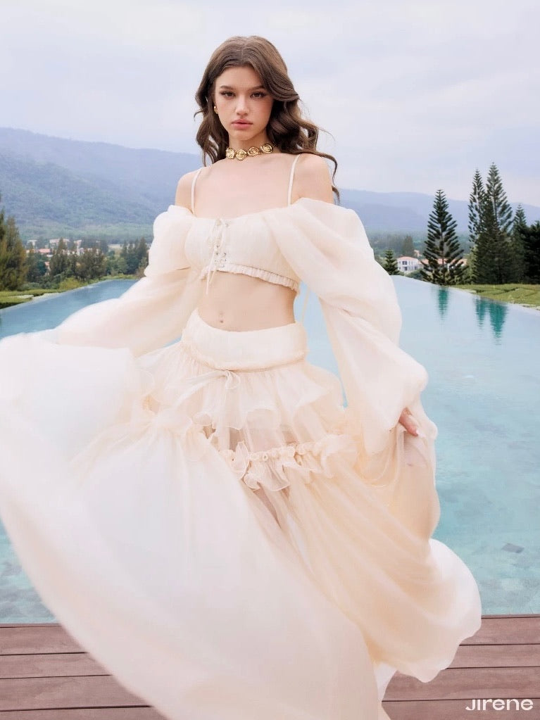 Jirene Studio Ivory Chiffon Two-Piece Maxi Moon Set