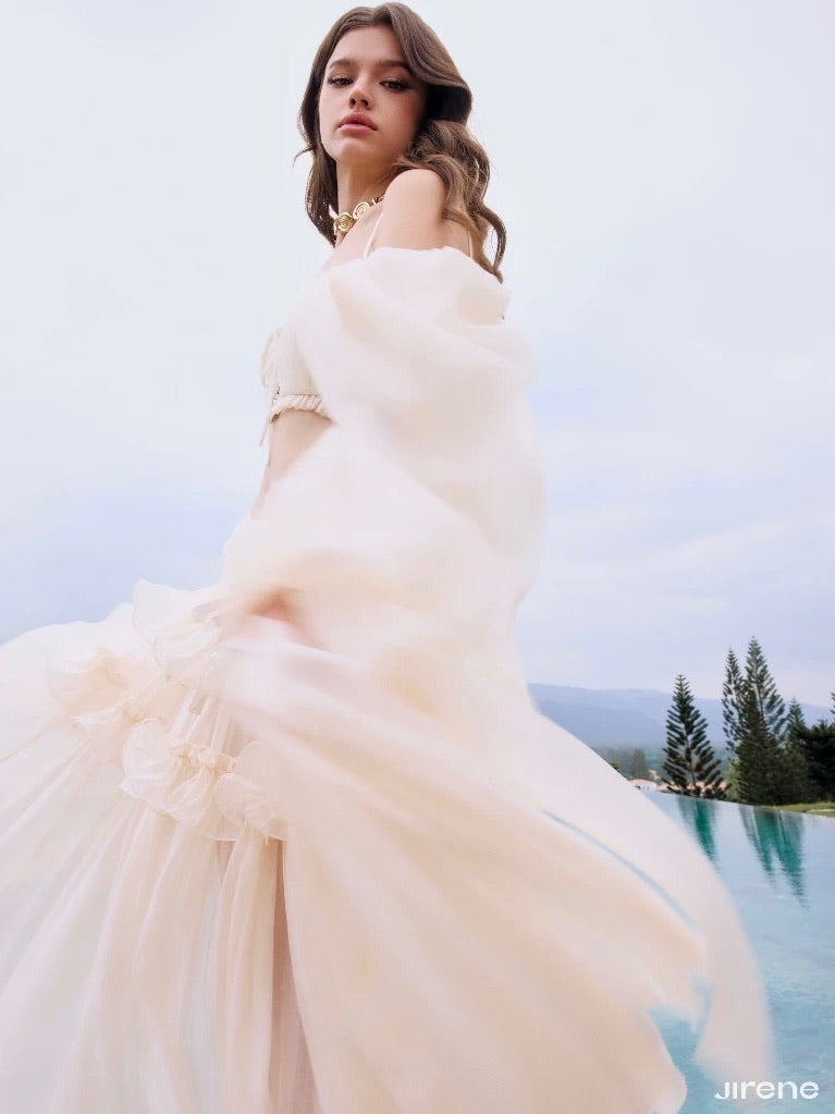 Jirene Studio Ivory Chiffon Two-Piece Maxi Moon Set