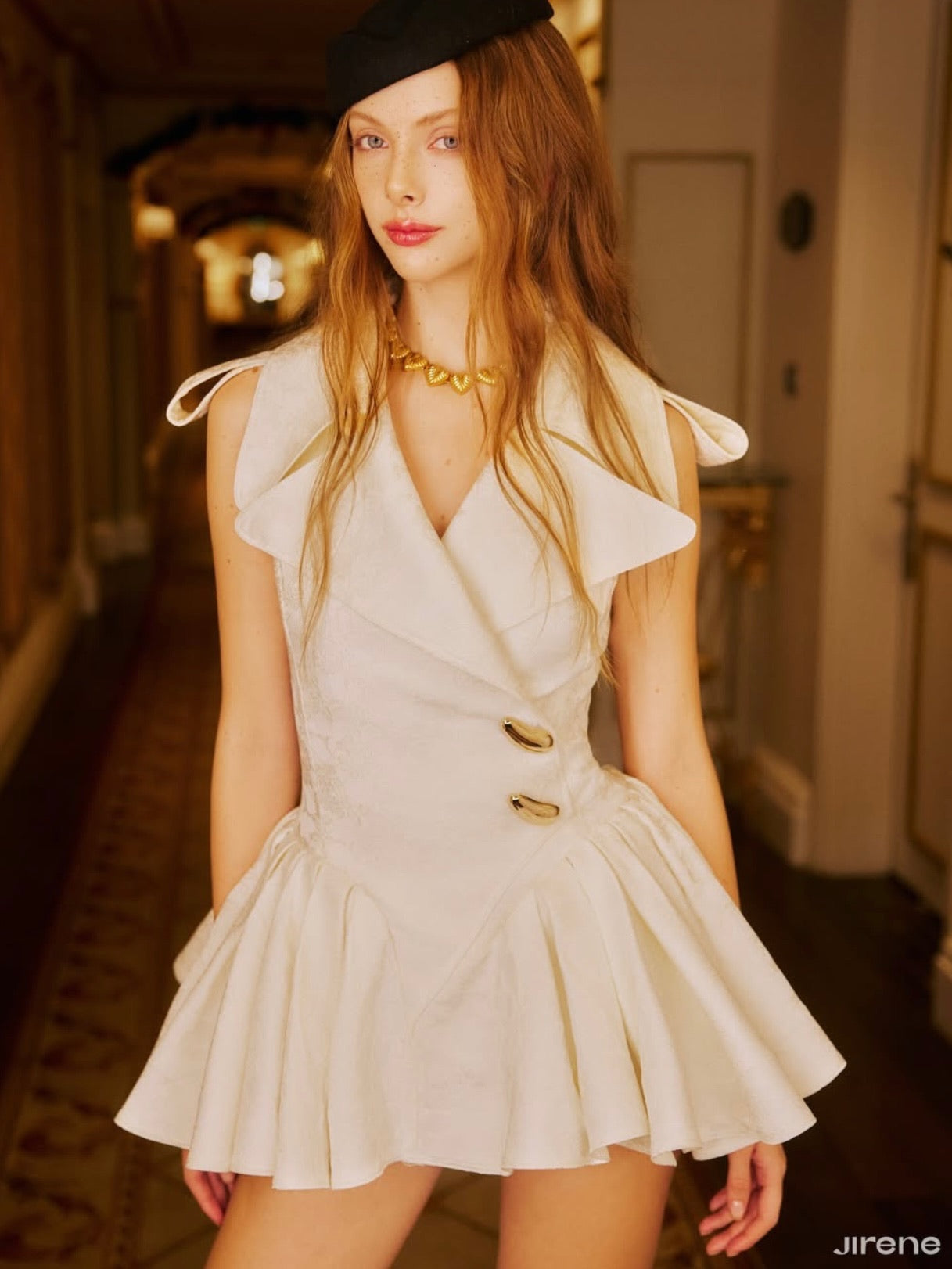 Jirene Studio Ivory Structured Flare Mini Dress | SONNET DRESS