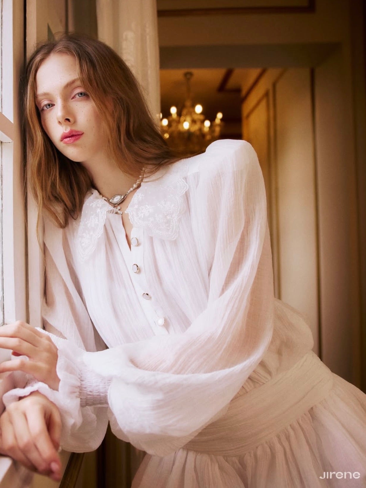 Jirene Studio White Sheer Silk Shirt-Style Bubble Dress | AUREA DRESS
