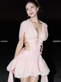 Jirene Studio Soft Pink Cut-Out Tie Mini Dress | RIBBON DRESS