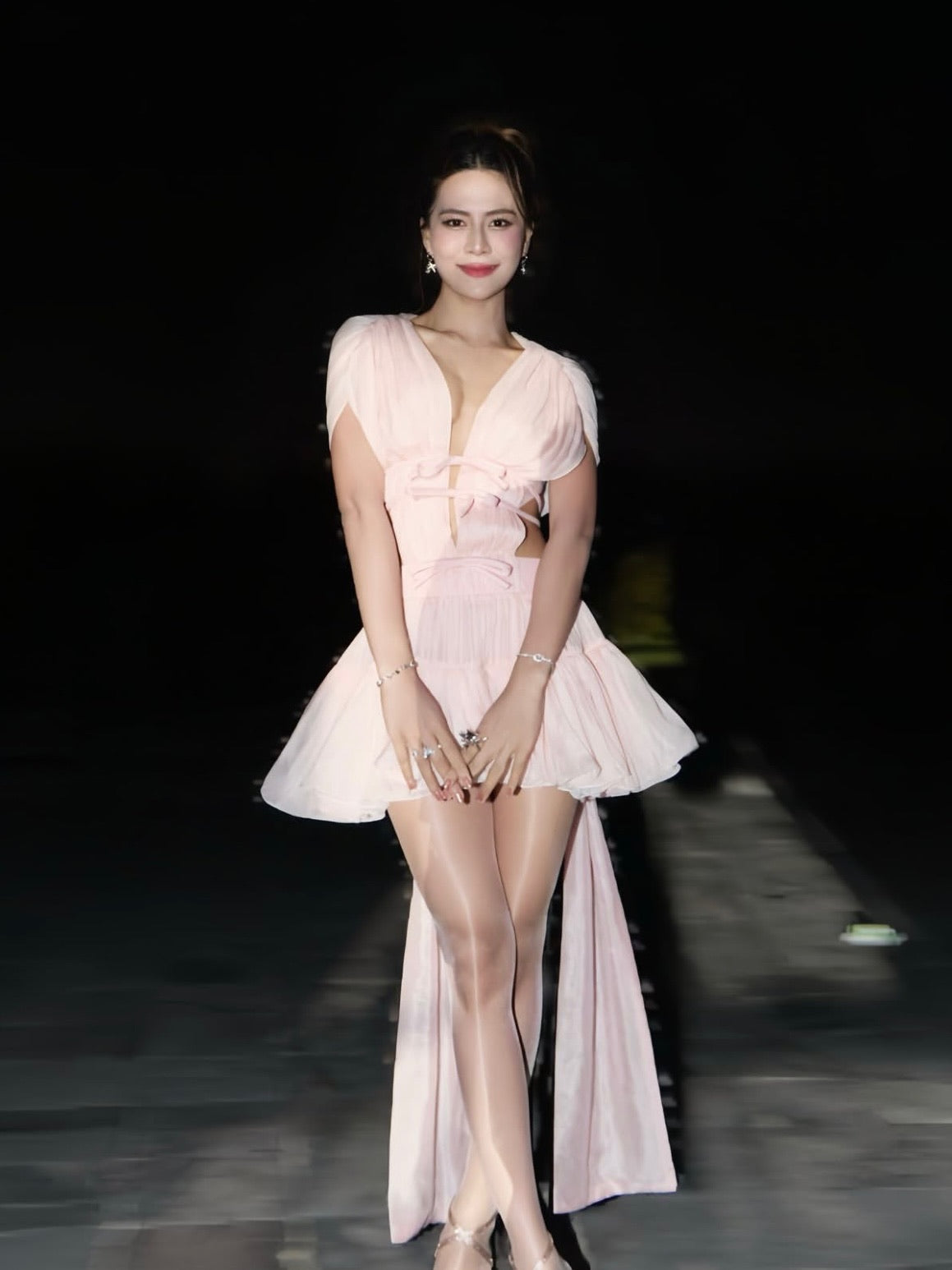 Jirene Studio Soft Pink Cut-Out Tie Mini Dress | RIBBON DRESS