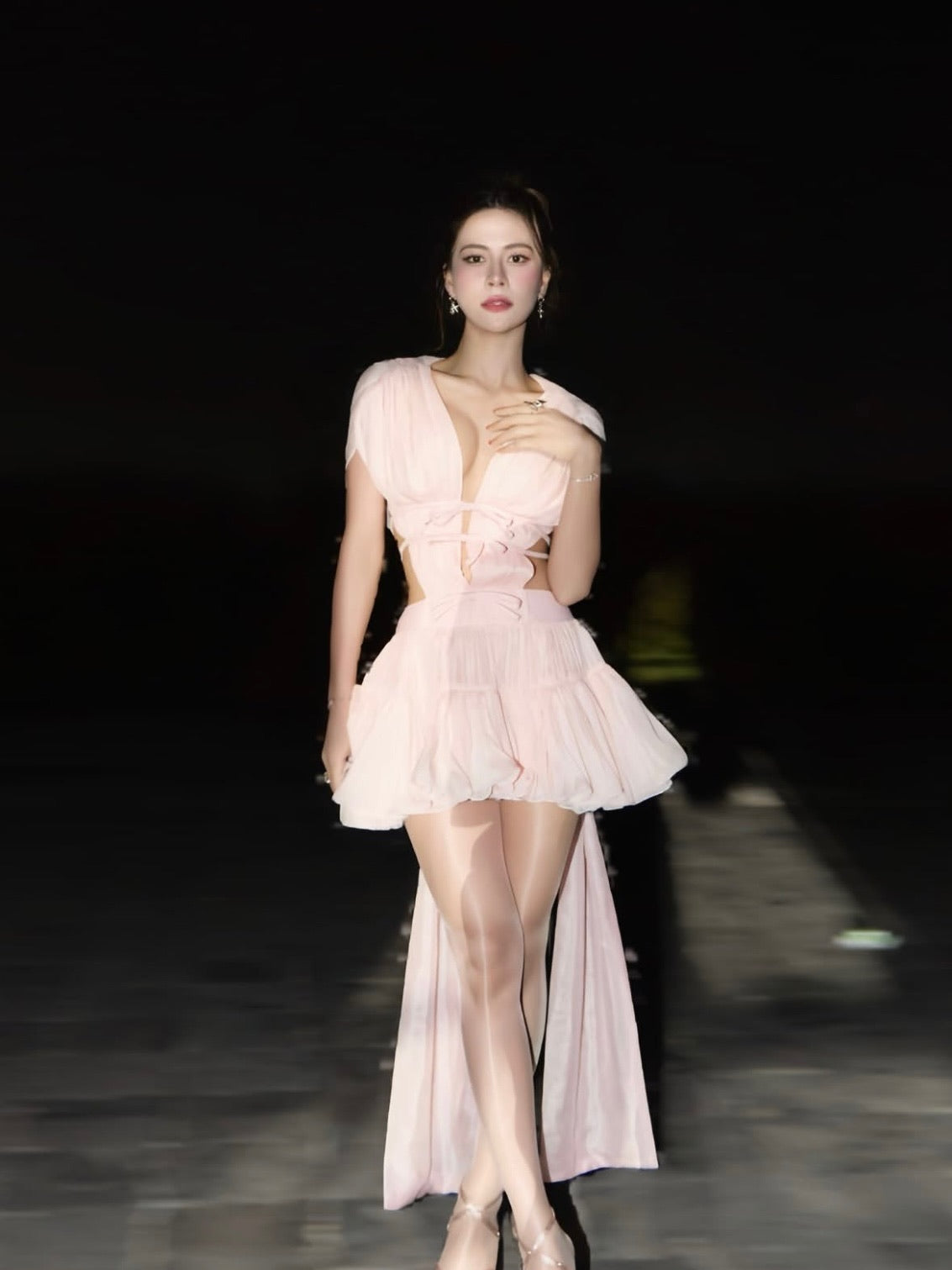 Jirene Studio Soft Pink Cut-Out Tie Mini Dress | RIBBON DRESS
