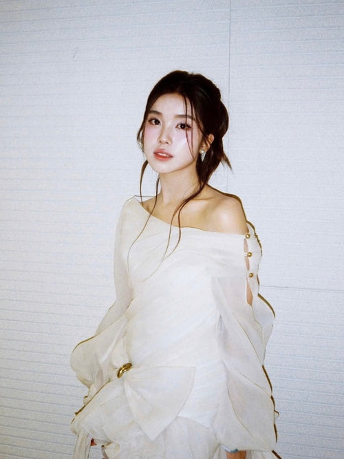 Jirene Studio Cream Off-Shoulder Bow Mini Dress | NAMI DRESS