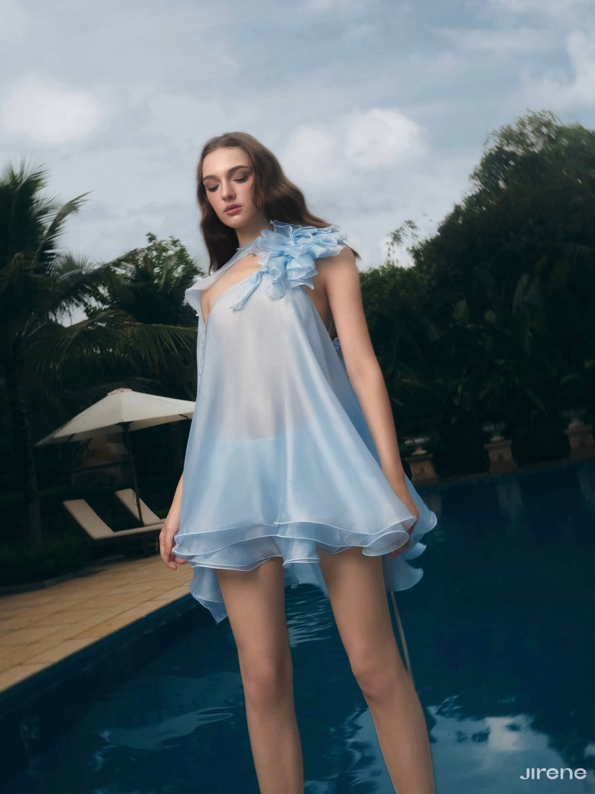 Jirene Studio Sky Blue Cape Mini Dress | CHANTIA DRESS