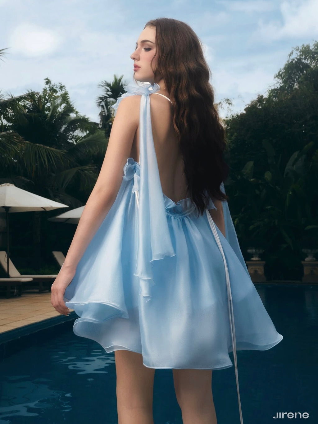 Jirene Studio Sky Blue Cape Mini Dress | CHANTIA DRESS