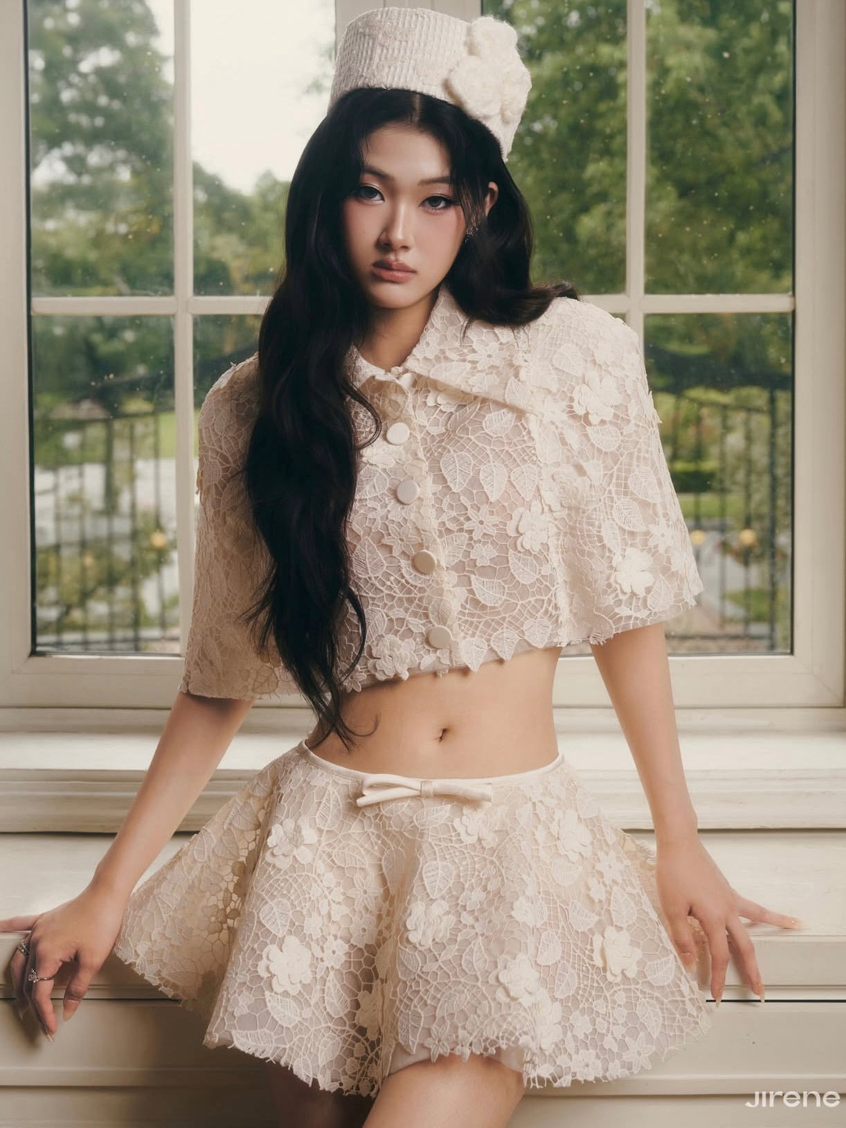 Jirene Studio Ivory Lace Cape Top & Skirt Set | DOUCE SET