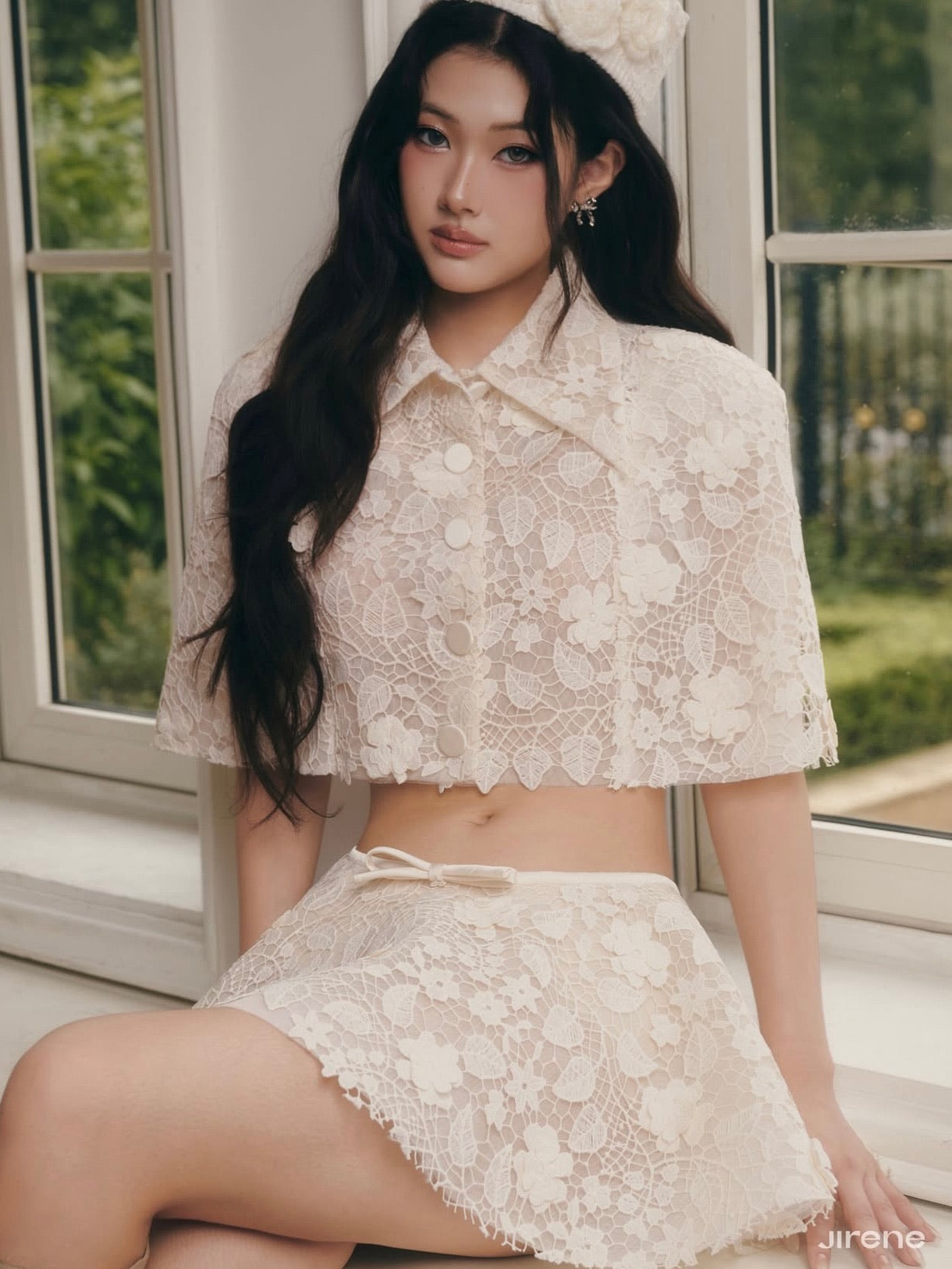 Jirene Studio Ivory Lace Cape Top & Skirt Set | DOUCE SET