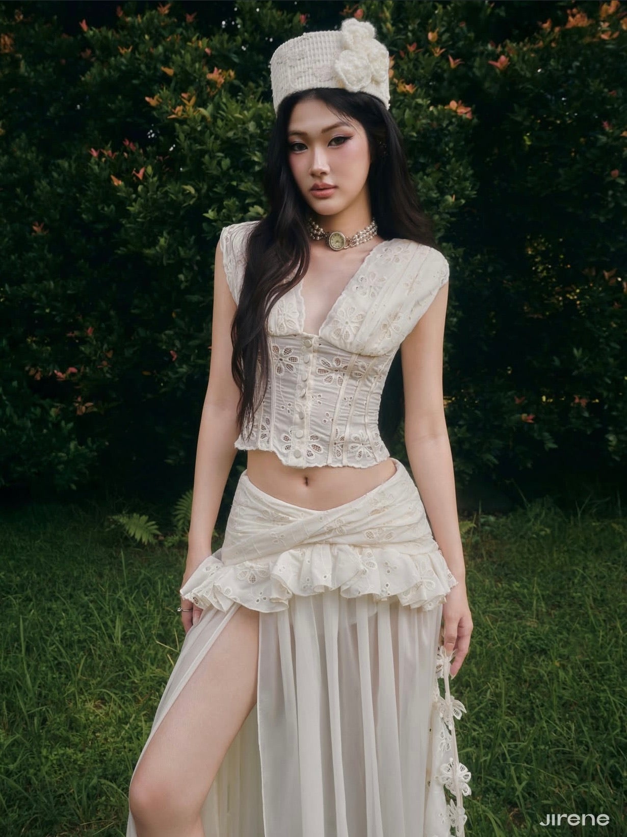 Jirene Studio Cream Corset Skirt Set | RIOT SET