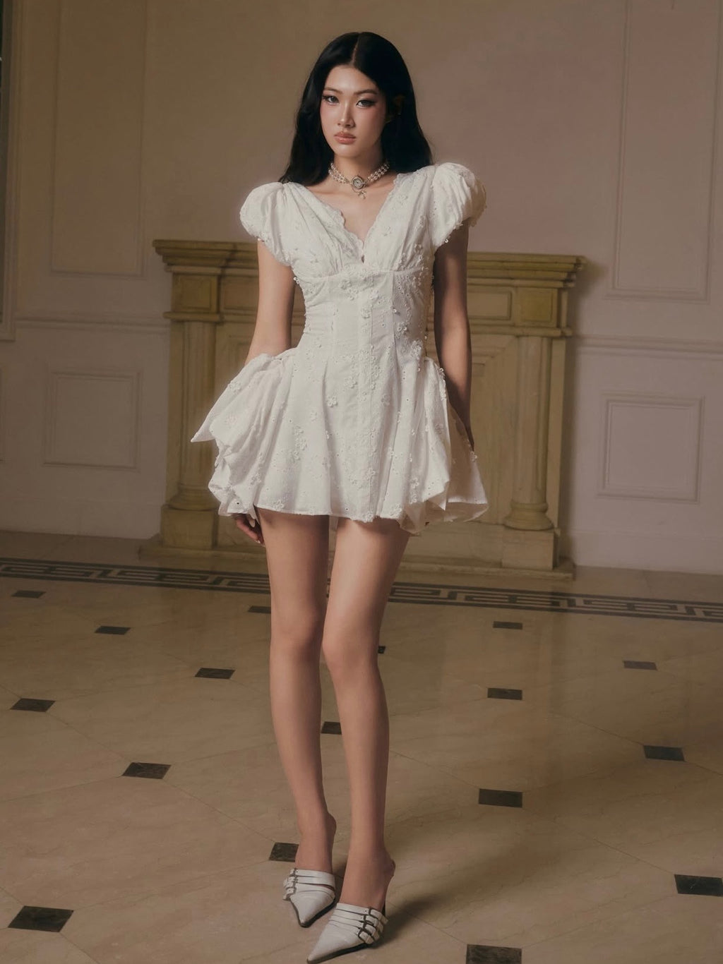 Jirene Studio White Puff Sleeve Mini Dress | BLUR DRESS