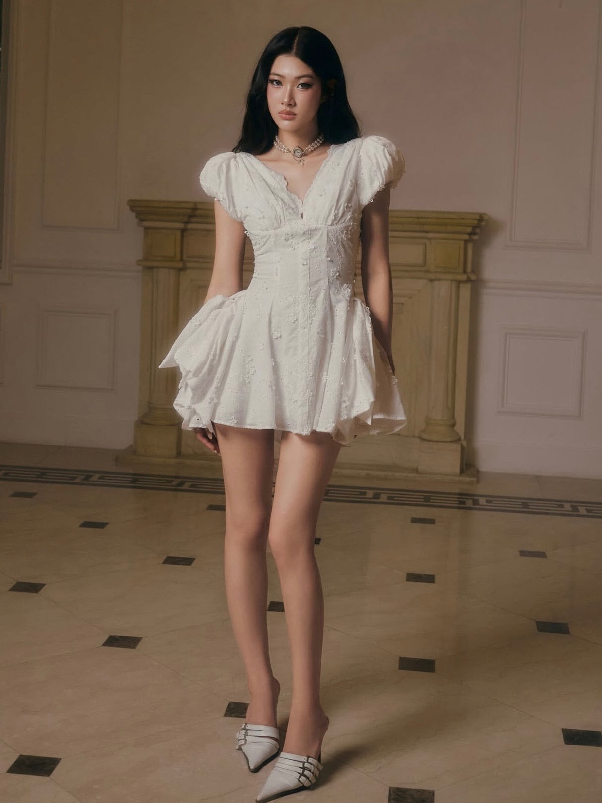 Jirene Studio White Puff Sleeve Mini Dress | BLUR DRESS