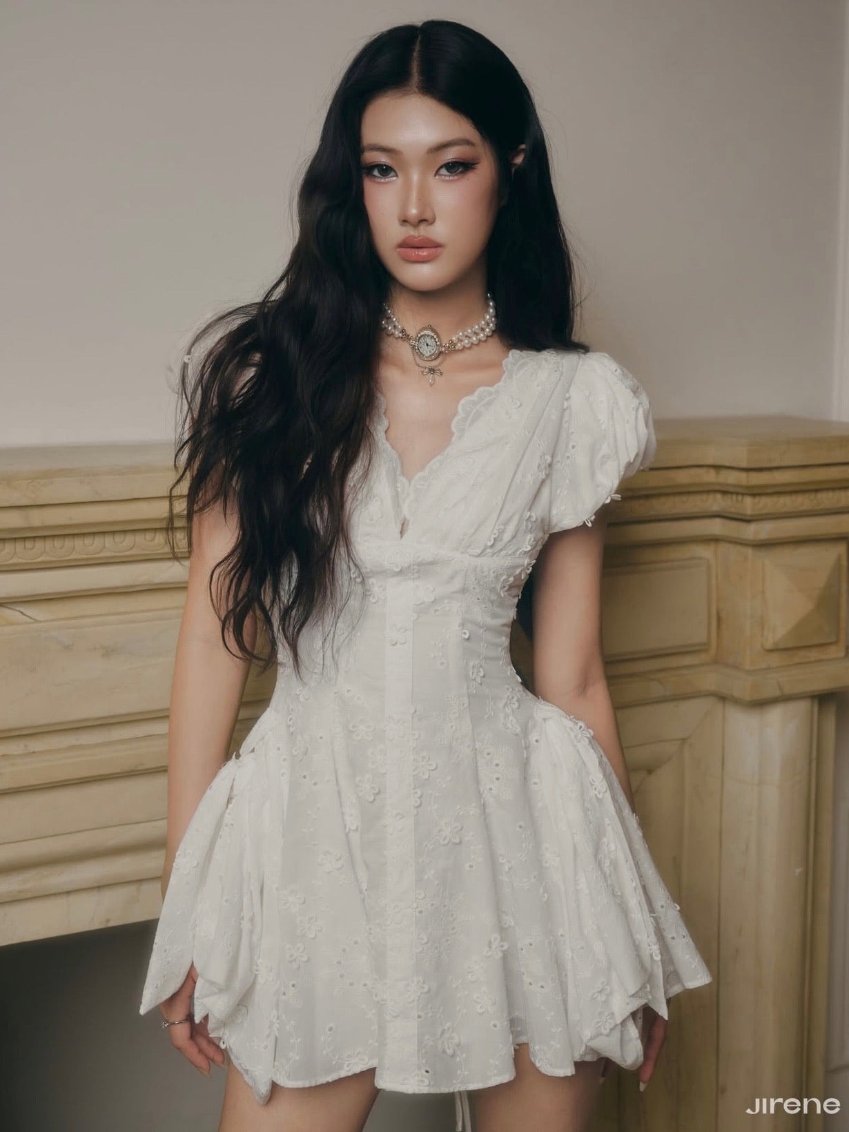 Jirene Studio White Puff Sleeve Mini Dress | BLUR DRESS