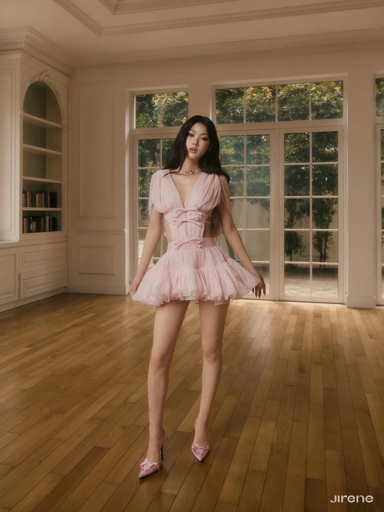Jirene Studio Pink Embroidered Ruffle Mini Dress | RIBBON DRESS