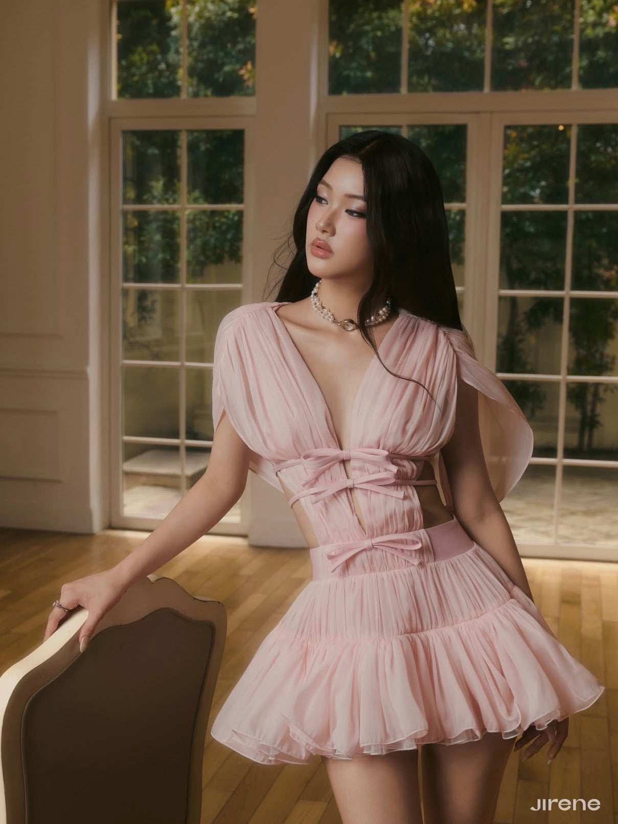 Jirene Studio Pink Embroidered Ruffle Mini Dress | RIBBON DRESS