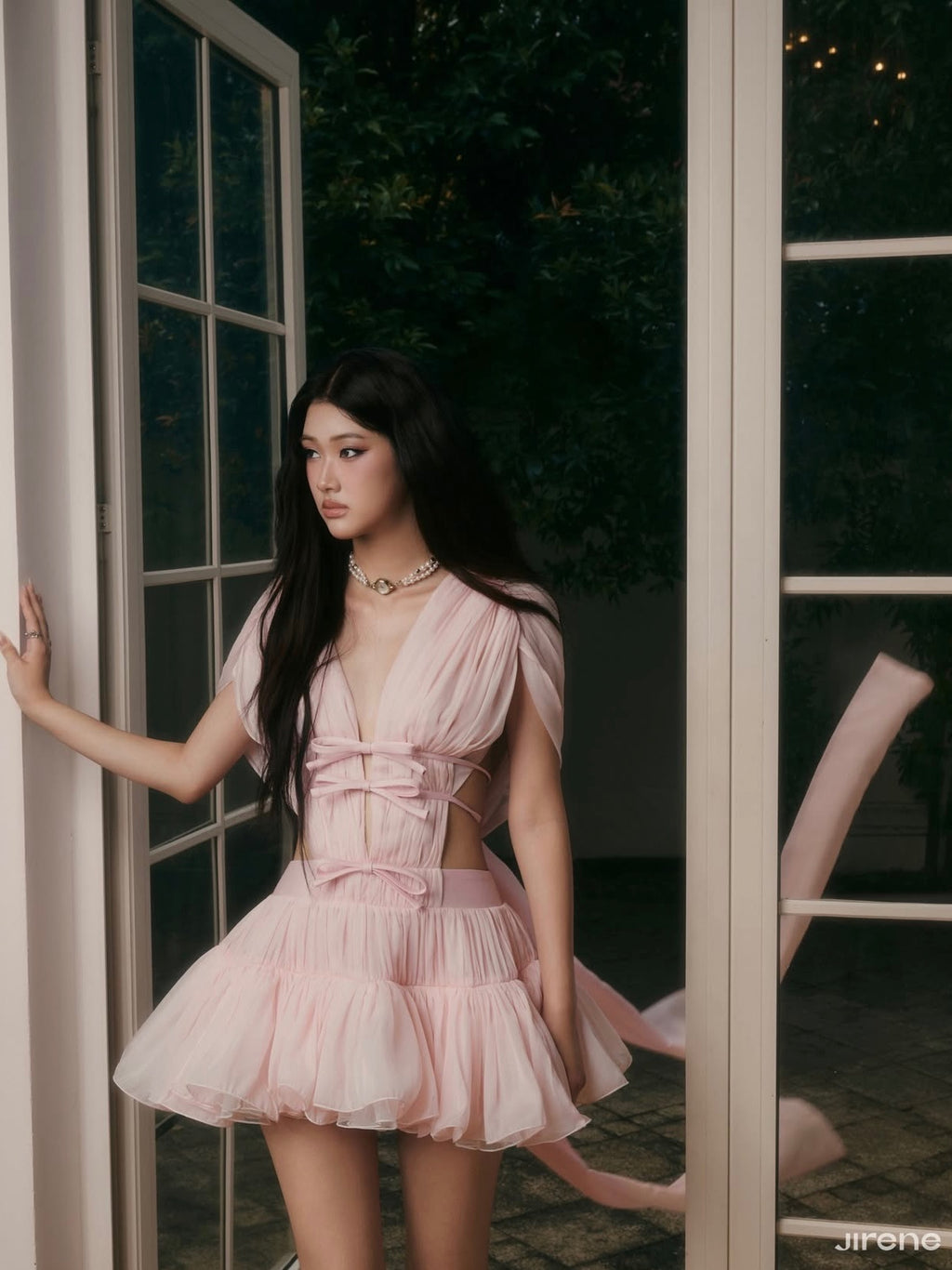 Jirene Studio Pink Embroidered Ruffle Mini Dress | RIBBON DRESS