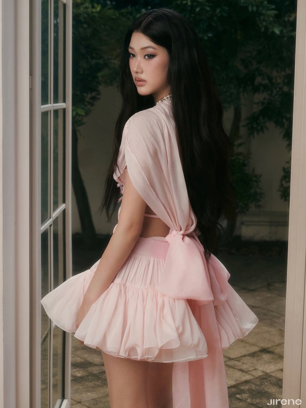 Jirene Studio Pink Embroidered Ruffle Mini Dress | RIBBON DRESS